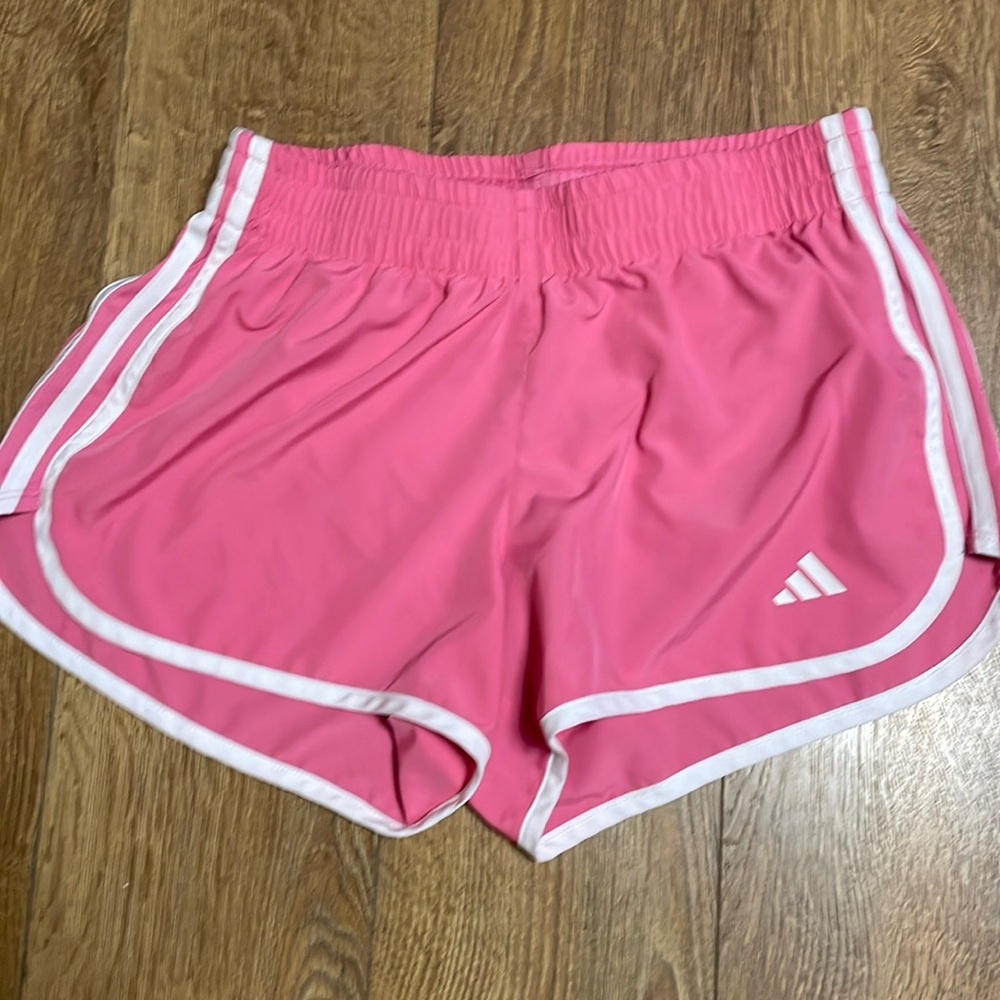 Pink and white Adidas shorts